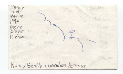 Nancy Beatty Signed 3x5 Index Card Autographed Signature Actress