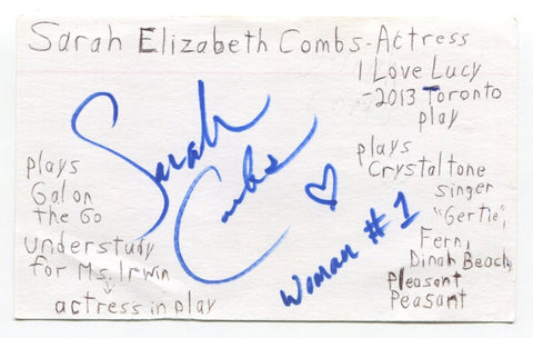 Sarah Elizabeth Combs Signed 3x5 Index Card Autographed Actress Singer