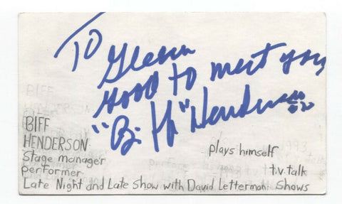 Biff Henderson Signed 3x5 Index Card Autographed David Letterman Show Comedian