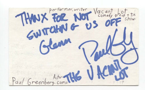 Paul Greenberg Signed 3x5 Index Card Autographed Signature Voice Actor Buffy