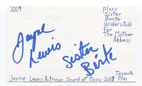Jayne Lewis Signed 3x5 Index Card Autograph Actress Killjoys Degrassi