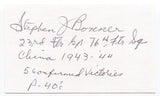 Steve Bonner Signed 3x5 Index Card Autographed WWII Fighter Pilot