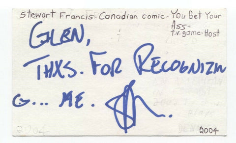 Stewart Francis Signed 3x5 Index Card Autographed Signature Actor Comedian