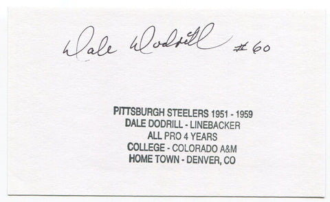 Dale Dodrill Signed 3x5 Index Card Autographed NFL Football Pittsburgh Steelers