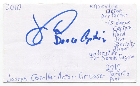 Joseph Corella Signed 3x5 Index Card Autographed Actor Hart of Dixie Dance Moms