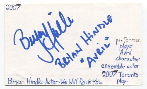 Bryan Hindle Signed 3x5 Index Card Autographed Actor Dirty Dancing Hairspray