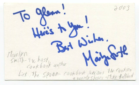 Mairlyn Smith Signed 3x5 Index Card Autographed Canadian Cooking Personality