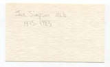 Joe Simpson Signed 3x5 Index Card Autographed MLB Baseball Seattle Mariners