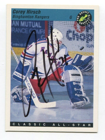 1993 Classic All-Star Corey Hirsch Signed Card Hockey Autograph AUTO #65