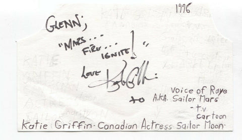 Katie Griffin Signed 3x5 Index Card Autographed Signature Sailer Moon Care Bears