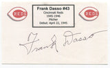 Frank Dasso Signed 3x5 Index Card Autographed MLB Baseball 1945 Cincinnati Reds