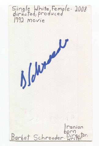 Barbet Schroeder Signed 3x5 Index Card Autographed Director Single White Female