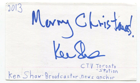 Ken Shaw Signed 3x5 Index Card Autographed Signature Canadian Journalist