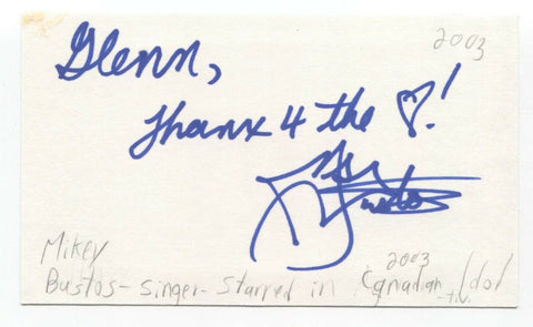 Mikey Bustos Signed 3x5 Index Card Autographed Signature Canadian Idol