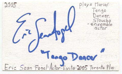 Eric Sean Fogel Signed 3x5 Index Card Autograph Actor Evita