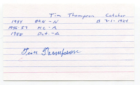 Tim Thompson Signed 3x5 Index Card Autographed Baseball MLB Brooklyn Dodgers