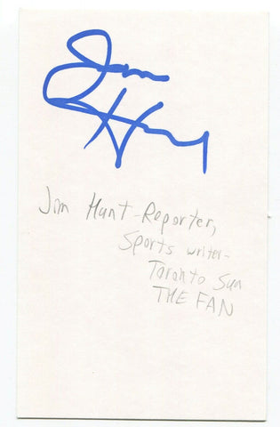 Jim "Shaky" Hunt Signed 3x5 Index Card Autographed NHL Sportscaster Columnist