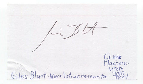 Giles Blunt Signed 3x5 Index Card Autographed Signature Novelist Screenwriter
