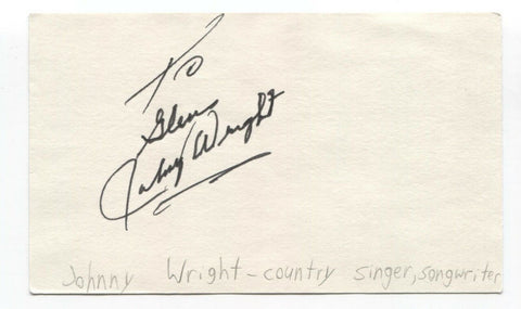 Johnny Wright Signed 3x5 Index Card Autographed Signature Singer Songwriter