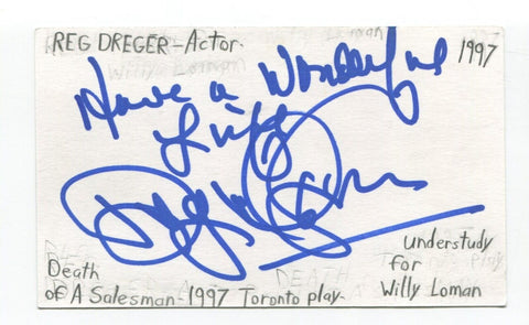 Reg Dreger Signed 3x5 Index Card Autographed Actor Street Legal Tommy Boy