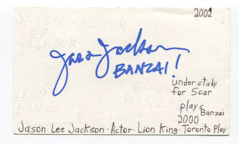 Jason Lee Jackson Signed 3x5 Index Card Autograph Actor Lion King Play