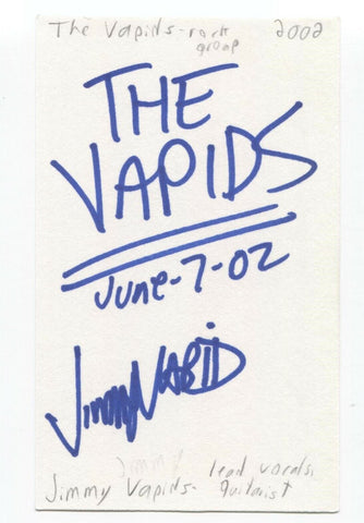 The Vapids - James Reed Signed 3x5 Index Card Autographed Signature Band