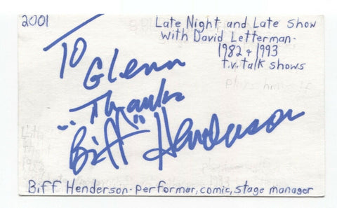 Biff Henderson Signed 3x5 Index Card Autographed Comedian David Letterman Show