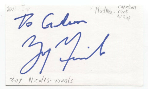 Mudmen - Zois "Zoy" Nicoles Signed 3x5 Index Card Autographed Signature Band