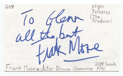 Frank Moore Signed 3x5 Index Card Autograph Signature Actor Giant Mine
