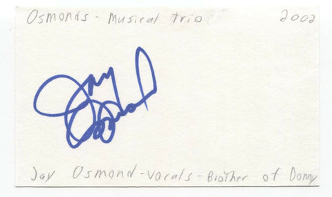 The Osmonds - Jay Osmond Signed 3x5 Index Card Autographed Signature