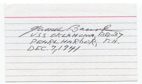 James Bounds Signed Index Card Autographed Pearl Harbor USS Oklahoma Survivor