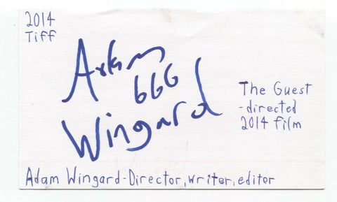 Adam Wingard Signed 3x5 Index Card Autographed Signature Film Director