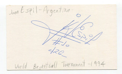 Juan Alberto Espil Signed 3x5 Index Card Autographed Basketball Argentina