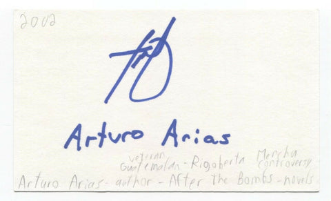 Arturo Arias Signed 3x5 Index Card Autographed Signature Author Writer