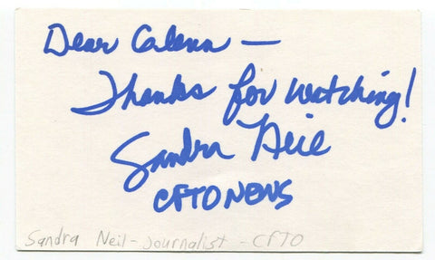 Sandra Neil Signed 3x5 Index Card Autographed Canadian Journalist Author