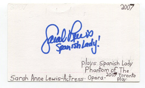 Sarah Anne Lewis Signed 3x5 Index Card Autograph Actress Phantom Of The Opera