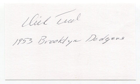 Dick Teed Signed 3x5 Index Card Autograph Baseball MLB 1953 Brooklyn Dodgers