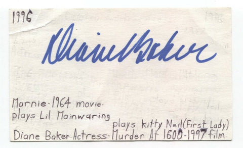 Diane Baker Signed 3x5 Index Card Autographed Signature Actress Anne Frank