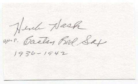 Herb Hash Signed 3x5 Index Card Autographed MLB Baseball Boston Red Sox