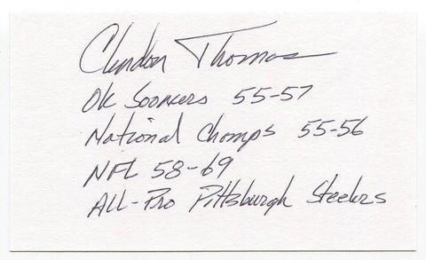 Clendon Thomas Signed 3x5 Index Card Autograph Football Pro Bowl Steelers