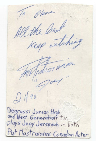 Pat Mastroianni Signed 3x5 Index Card Autographed Signature Actor Degrassi