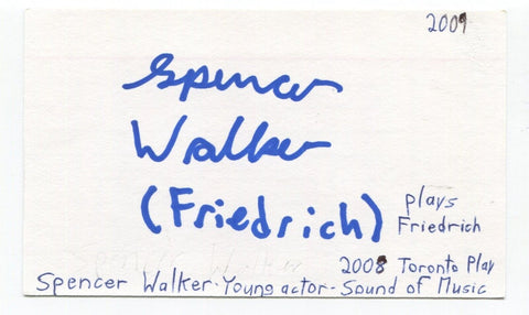 Spencer Walker Signed 3x5 Index Card Autographed Actor The Sound Of Music