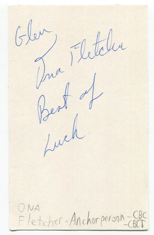 Ona Fletcher Signed 3x5 Index Card Autographed Signature Anchorperson Reporter