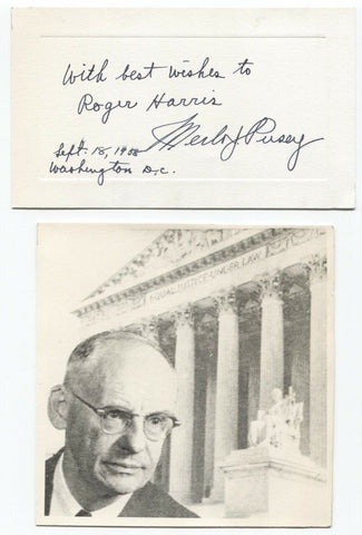 Merlo J. Pusey Signed Card Autographed Signature Author Pulitzer Prize Winner