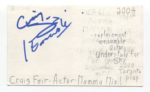 Craig Fair Signed 3x5 Index Card Autographed Actor Mamma Mia