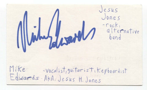 Mike Edwards Signed 3x5 Index Card Autographed Signature Jesus Jones 