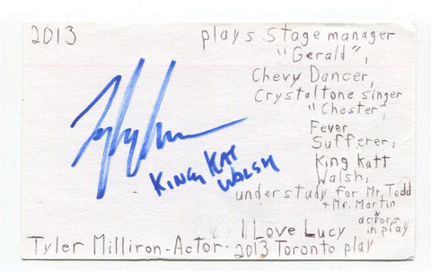 Tyler Milliron Signed 3x5 Index Card Autographed Actor Dancer Director