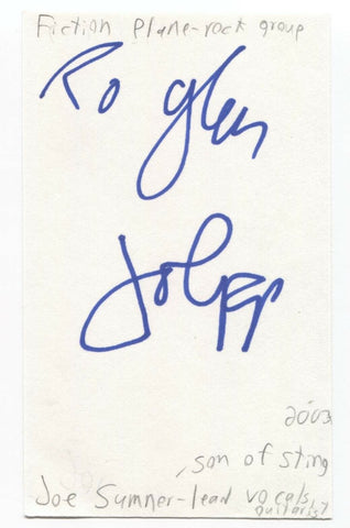 Fiction Plane - Joe Sumner Signed 3x5 Index Card Autographed Signature