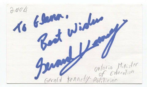 Gerard Kennedy Signed 3x5 Index Card Autographed Signature Politician
