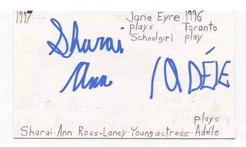 Sharai Ross Signed 3x5 Index Card Autographed Actress Franklin And The Secret